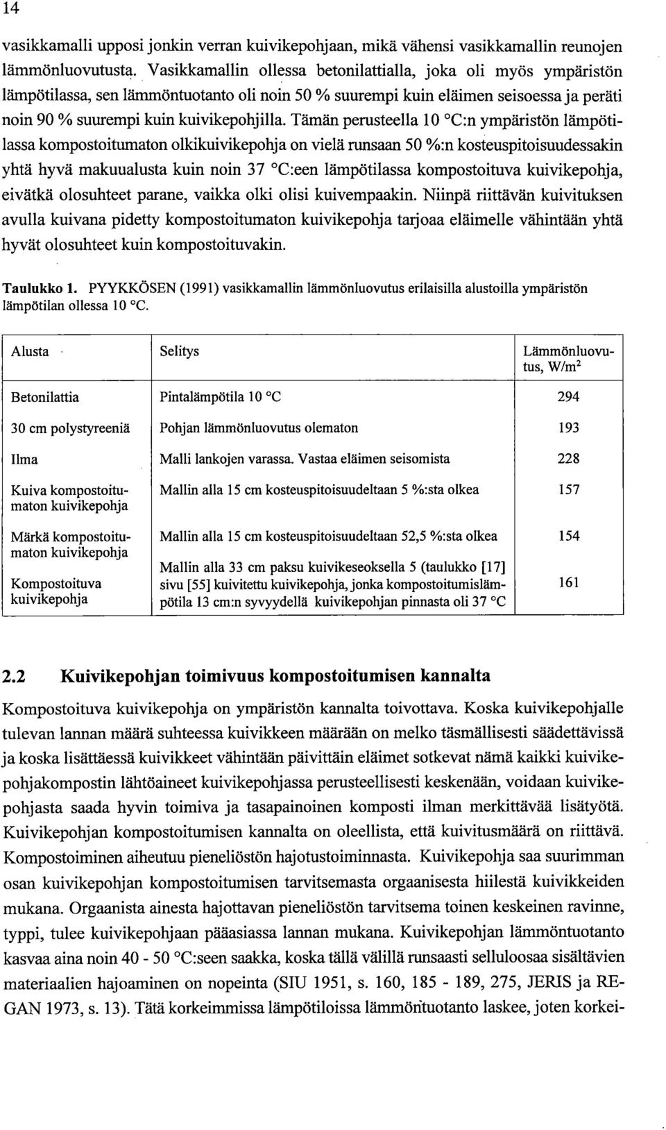 Tämän perusteella 10 C:n ympäristön lämpötilassa kompostoitumaton olkikuivikepohja on vielä runsaan 50 %:n kosteuspitoisuudessakin yhtä hyvä makuualusta kuin noin 37 C:een lämpötilassa kompostoituva