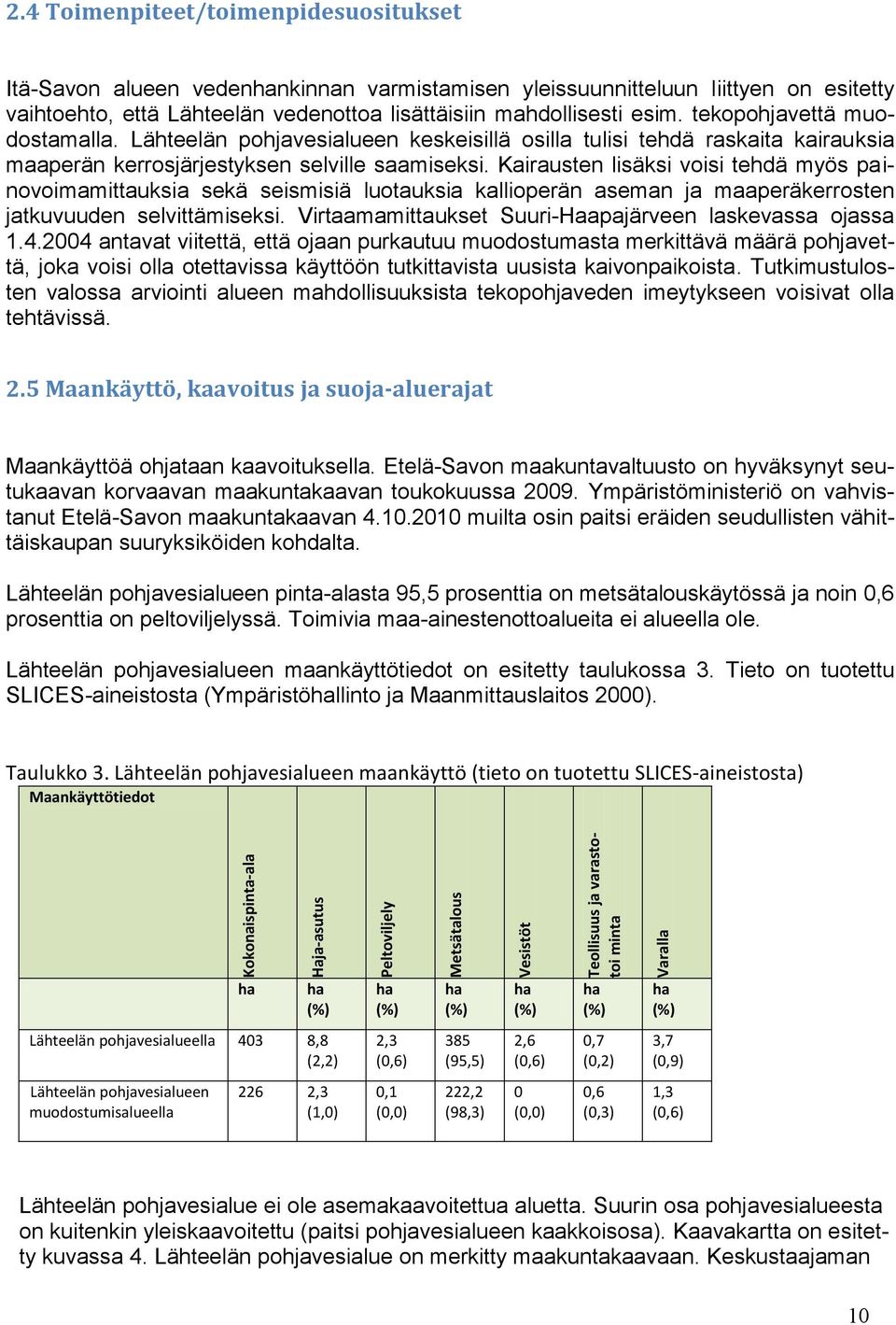 tekopohjavettä muodostamalla. Lähteelän pohjavesialueen keskeisillä osilla tulisi tehdä raskaita kairauksia maaperän kerrosjärjestyksen selville saamiseksi.