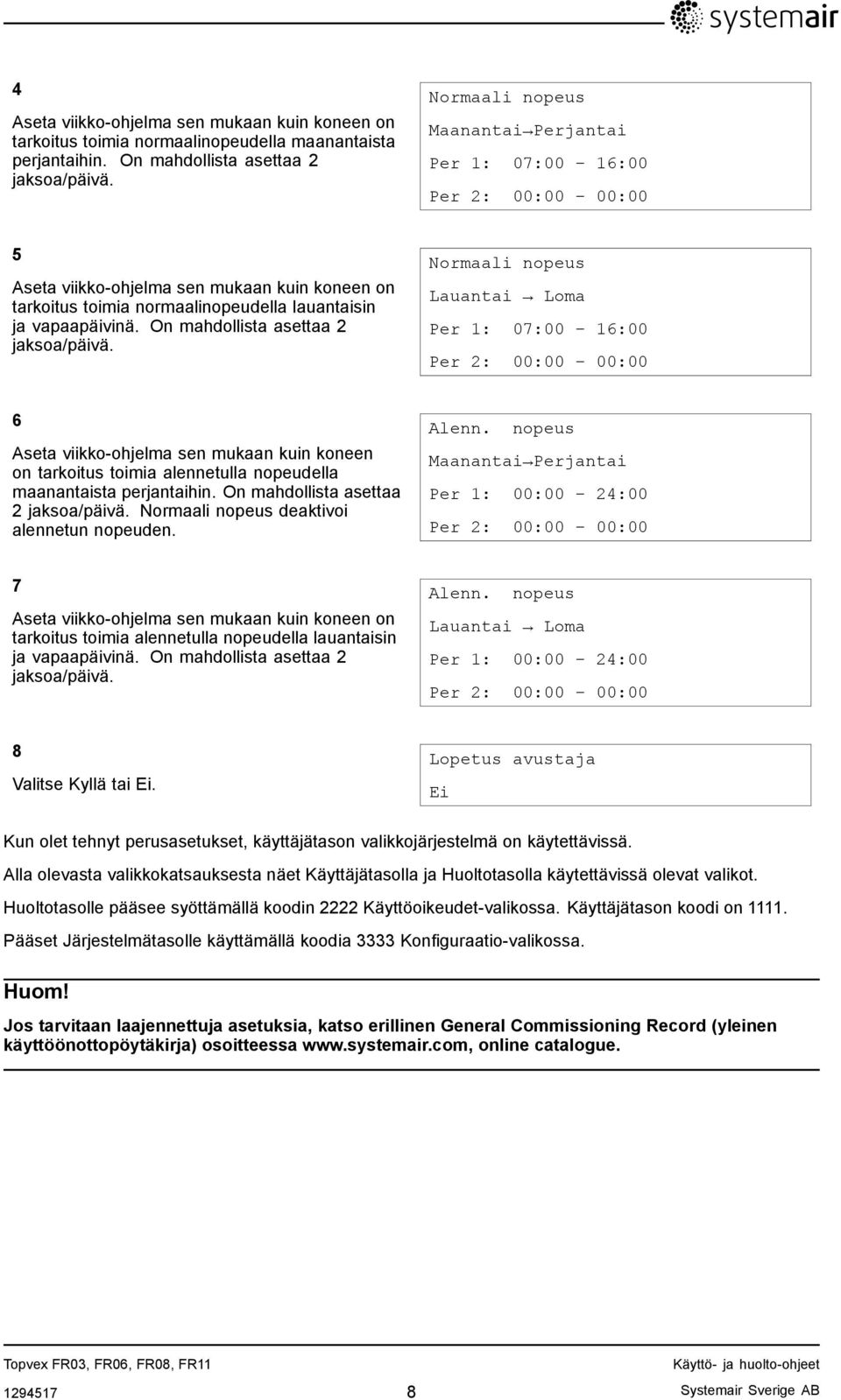 On mahdollista asettaa 2 jaksoa/päivä.