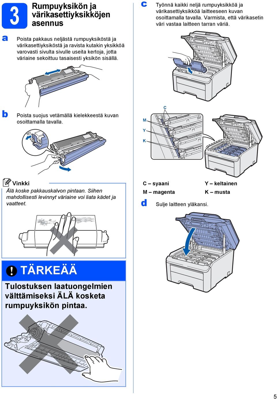 Vrmist, että väriksetin väri vst litteen trrn väriä. Poist suojus vetämällä kielekkeestä kuvn osoittmll tvll. M C Y K Älä koske pkkusklvon pintn.