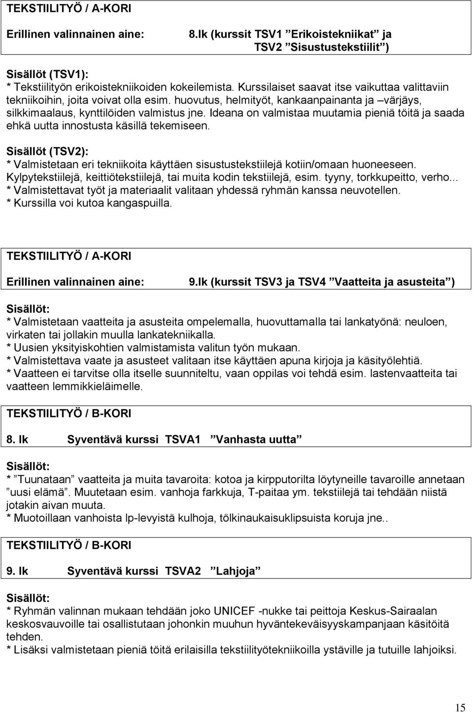 Ideana on valmistaa muutamia pieniä töitä ja saada ehkä uutta innostusta käsillä tekemiseen. Sisällöt (TSV2): * Valmistetaan eri tekniikoita käyttäen sisustustekstiilejä kotiin/omaan huoneeseen.