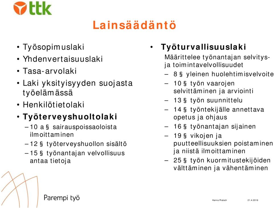 selvitysja toimintavelvollisuudet 8 yleinen huolehtimisvelvoite 10 työn vaarojen selvittäminen ja arviointi 13 työn suunnittelu 14 työntekijälle