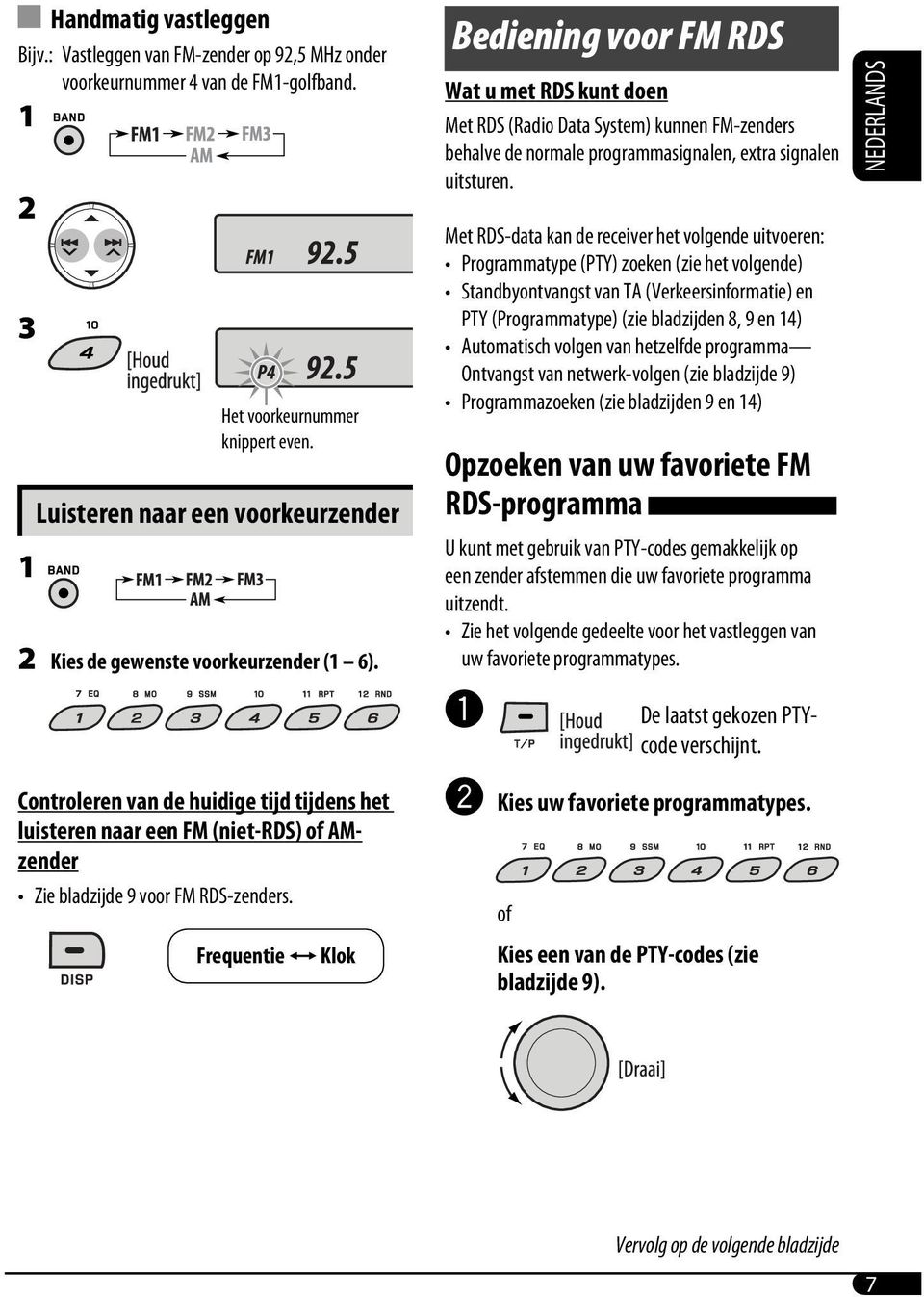 Bediening voor FM RDS Wat u met RDS kunt doen Met RDS (Radio Data System) kunnen FM-zenders behalve de normale programmasignalen, extra signalen uitsturen.