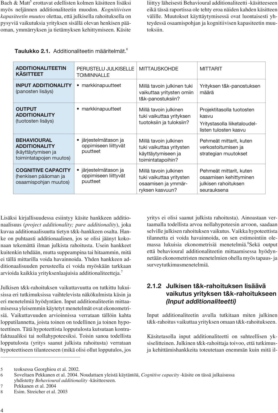 Käsite liittyy läheisesti Behavioural additionaliteetti -käsitteeseen eikä tässä raportissa ole tehty eroa näiden kahden käsitteen välille.