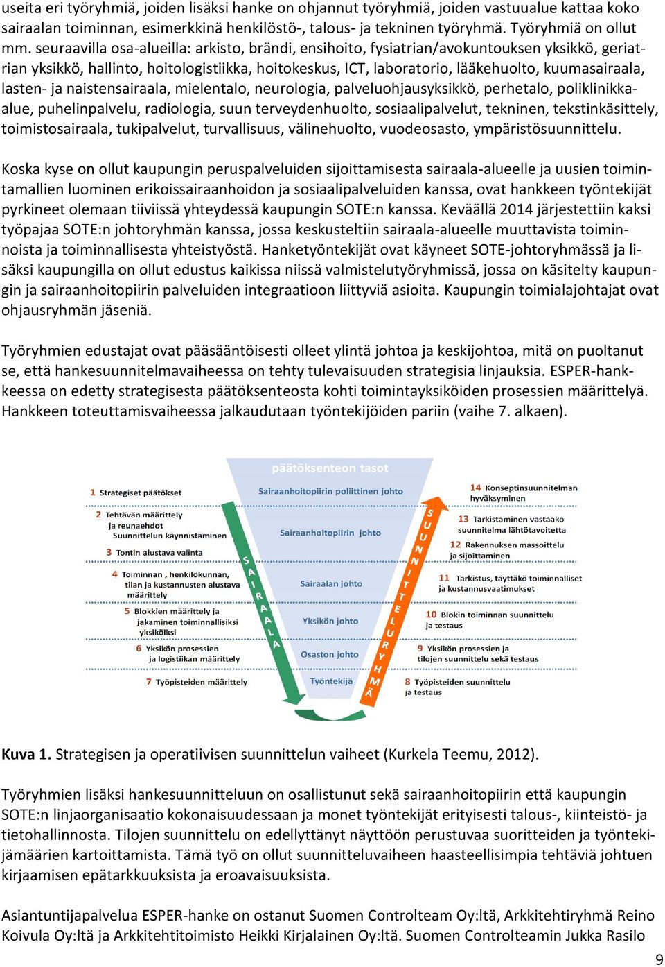 lasten- ja naistensairaala, mielentalo, neurologia, palveluohjausyksikkö, perhetalo, poliklinikkaalue, puhelinpalvelu, radiologia, suun terveydenhuolto, sosiaalipalvelut, tekninen, tekstinkäsittely,