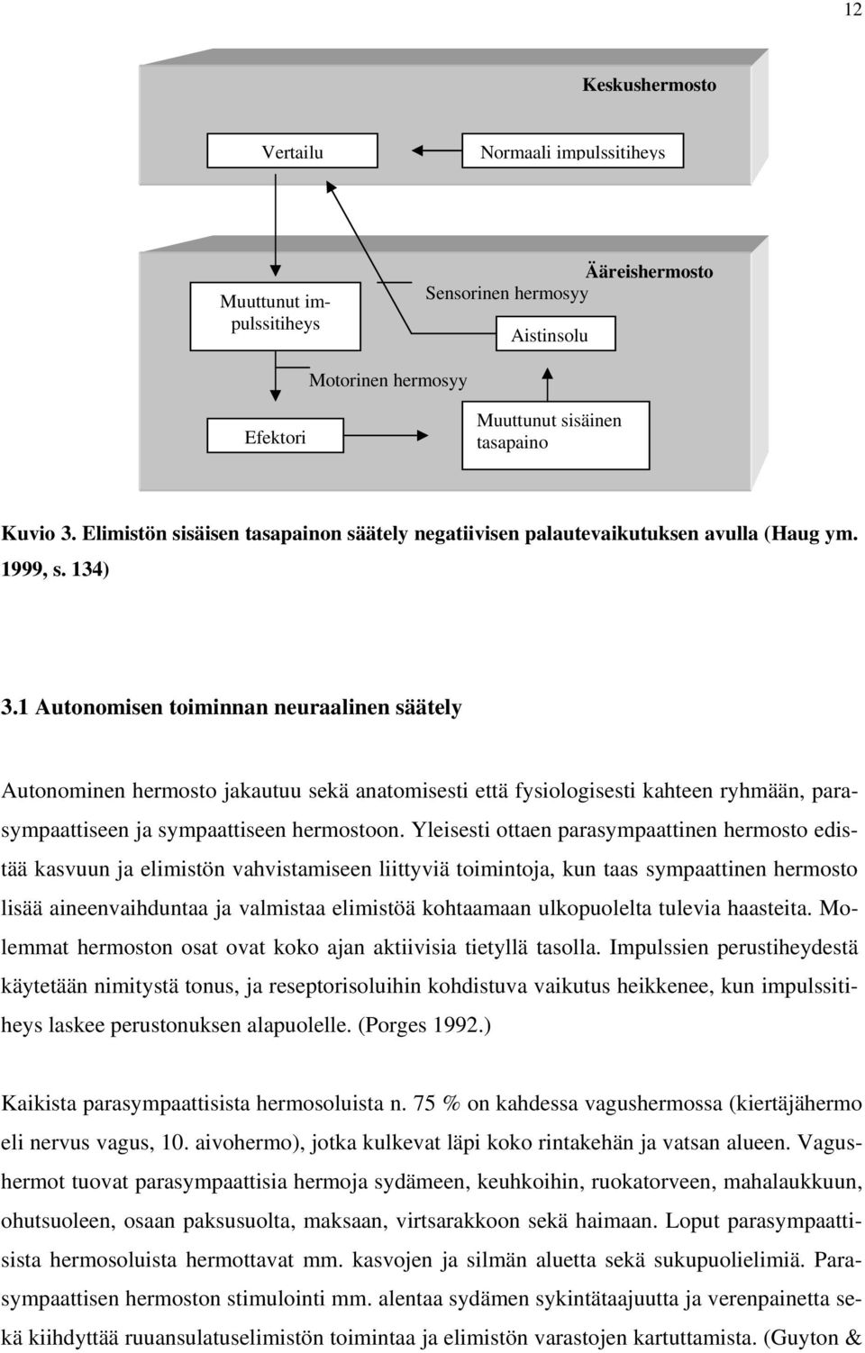 1 Autonomisen toiminnan neuraalinen säätely Autonominen hermosto jakautuu sekä anatomisesti että fysiologisesti kahteen ryhmään, parasympaattiseen ja sympaattiseen hermostoon.