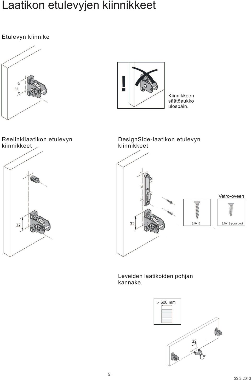 Reelinkilaatikon etulevyn kiinnikkeet DesignSide-laatikon