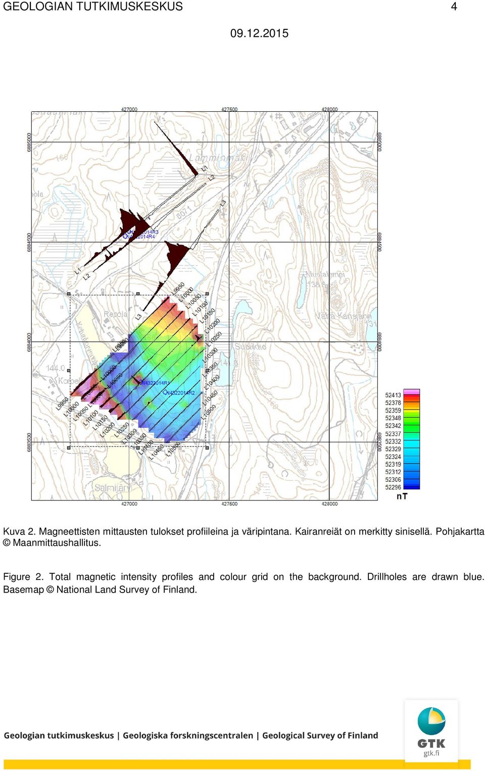 Kairanreiät on merkitty sinisellä. Pohjakartta Maanmittaushallitus. Figure 2.