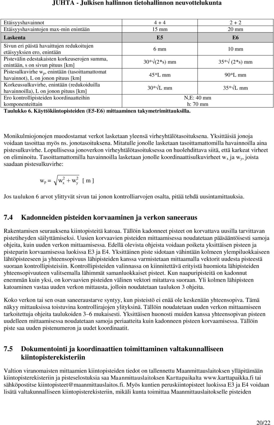 enintään (redukoiduilla havainnoilla), L on jonon pituus [km] 30* L mm 35* L mm Ero kontrollipisteiden koordinaatteihin komponenteittain N,E: 40 mm h: 70 mm Taulukko 6.