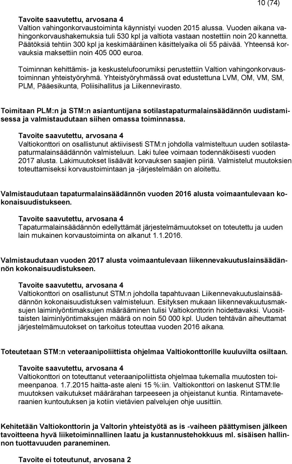 Yhteensä korvauksia maksettiin noin 405 000 euroa. Toiminnan kehittämis- ja keskustelufoorumiksi perustettiin Valtion vahingonkorvaustoiminnan yhteistyöryhmä.