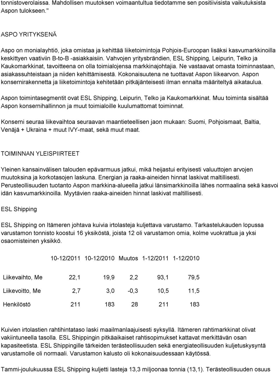 Vahvojen yritysbrändien, ESL Shipping, Leipurin, Telko ja Kaukomarkkinat, tavoitteena on olla toimialojensa markkinajohtajia.