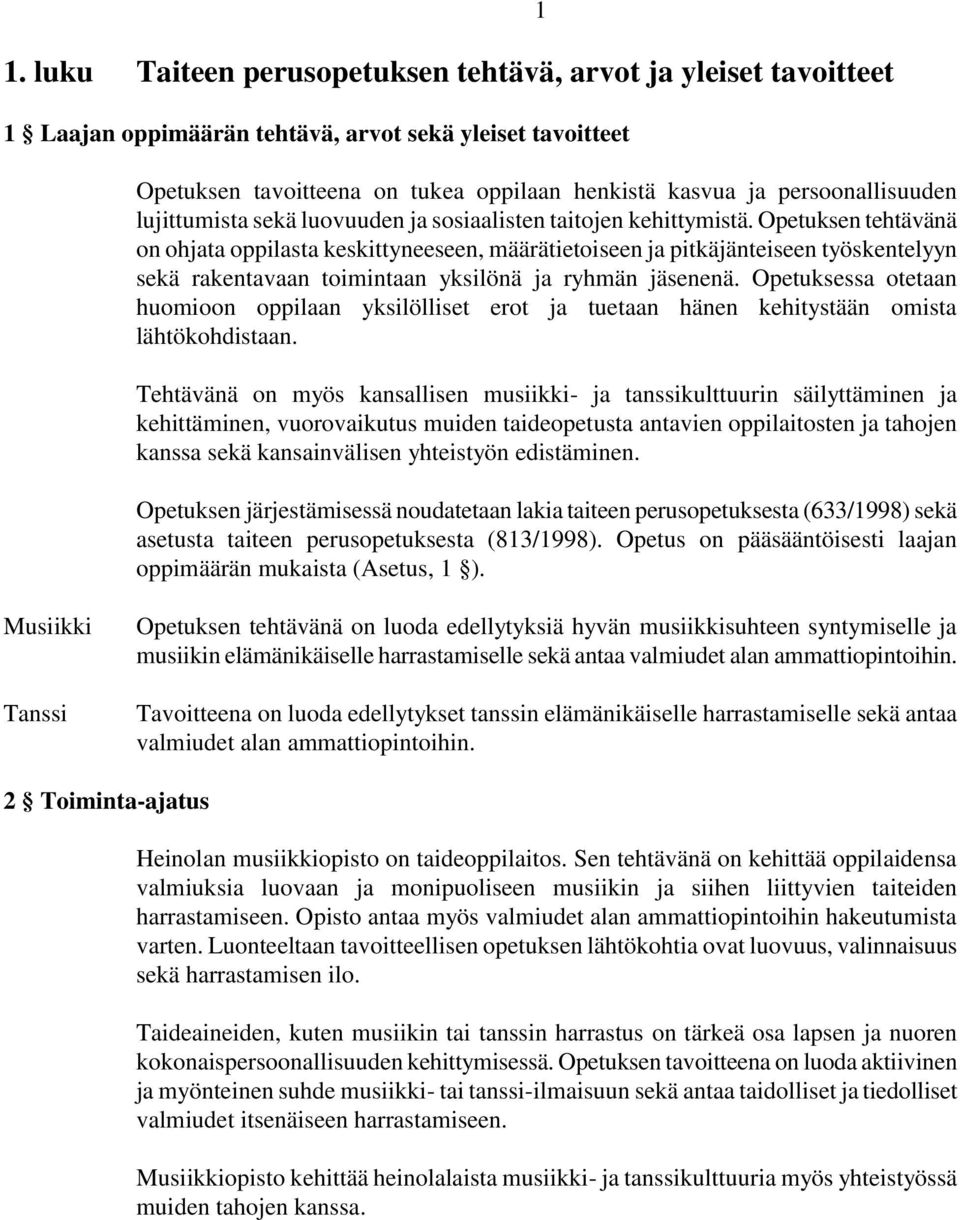 Opetuksen tehtävänä on ohjata oppilasta keskittyneeseen, määrätietoiseen ja pitkäjänteiseen työskentelyyn sekä rakentavaan toimintaan yksilönä ja ryhmän jäsenenä.