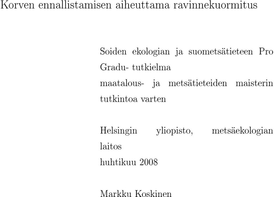 maatalous- ja metsätieteiden maisterin tutkintoa varten