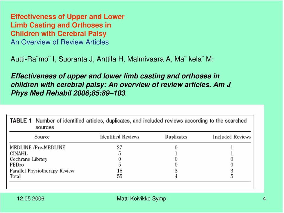 Effectiveness of upper and lower limb casting and orthoses in children with cerebral palsy: An
