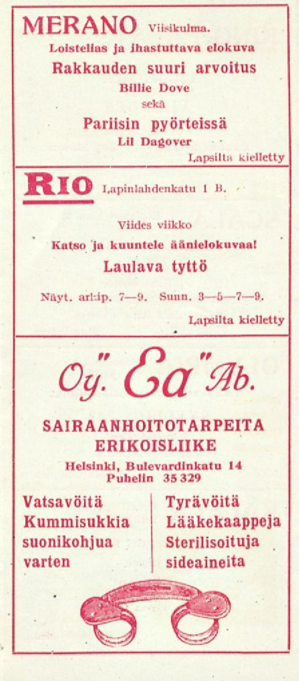 M%. IQ Lapinlahdenkatu 1 B. Katso Viides viikko ja kuuntele äänielokuvaa! Laulava tyttö Näyt. arl-ip. 7 9.