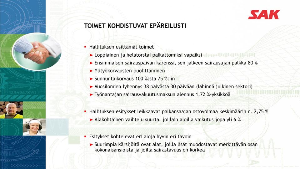 sairausvakuutusmaksun alennus 1,72 %-yksikköä Hallituksen esitykset leikkaavat palkansaajan ostovoimaa keskimäärin n.