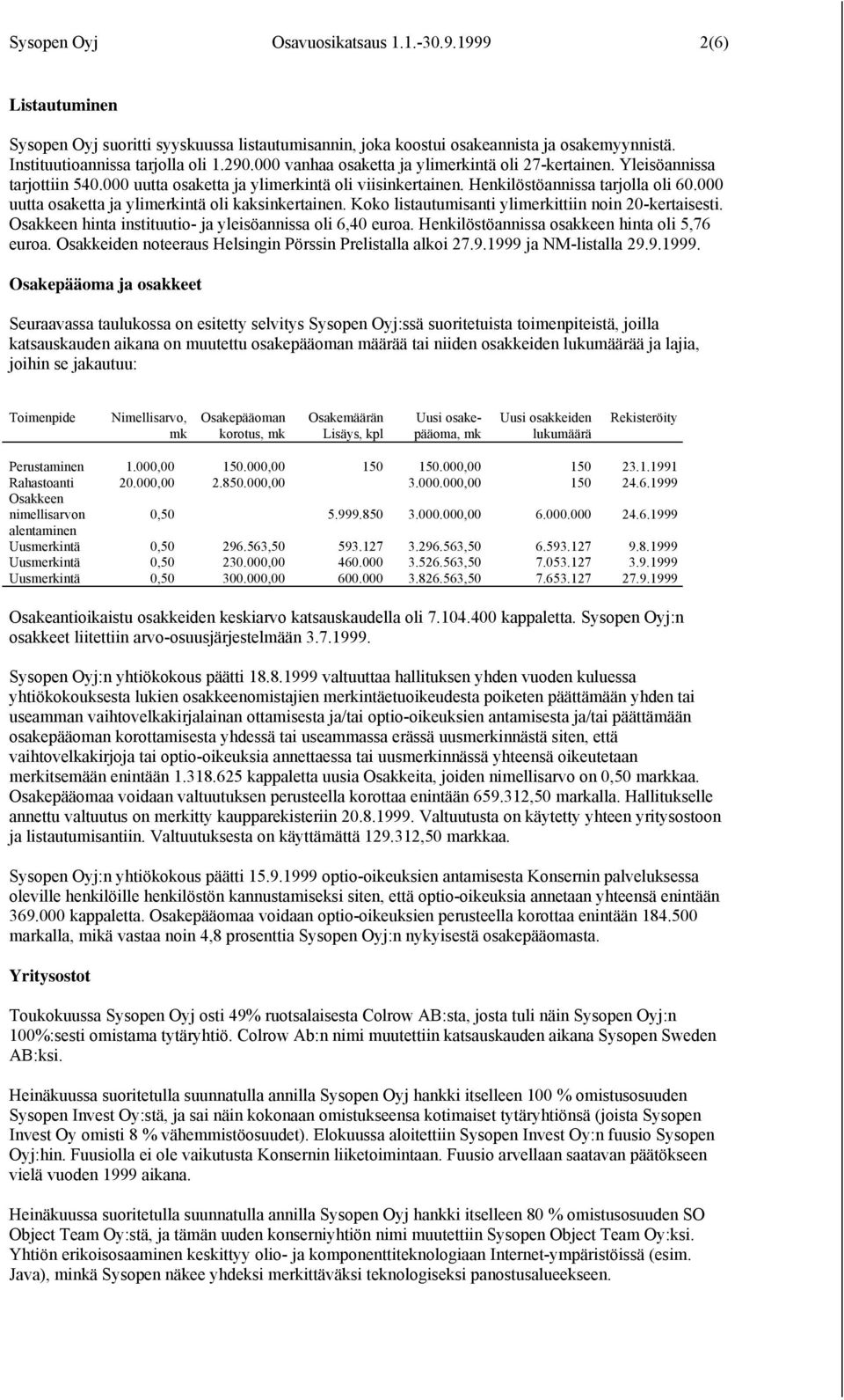 000 uutta osaketta ja ylimerkintä oli kaksinkertainen. Koko listautumisanti ylimerkittiin noin 20-kertaisesti. Osakkeen hinta instituutio- ja yleisöannissa oli 6,40 euroa.