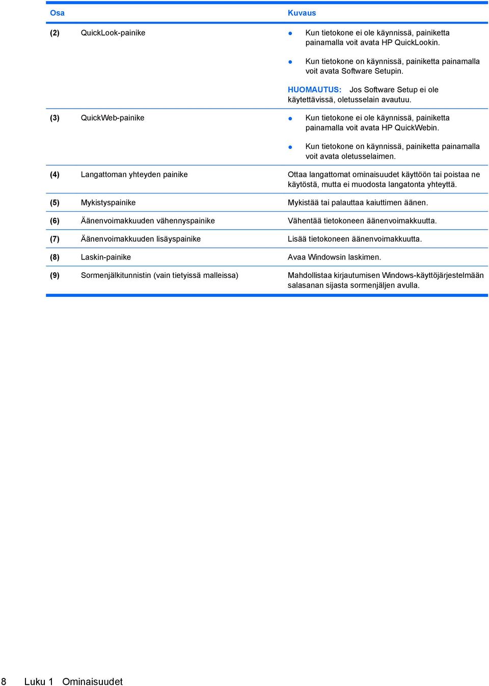 Kun tietokone on käynnissä, painiketta painamalla voit avata oletusselaimen.