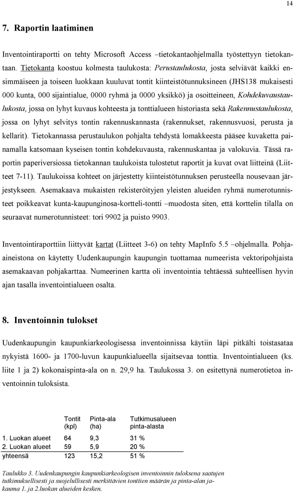 0000 ysiö) ja osoitteineen, tauluosta, jossa on lyhyt uvaus ohteesta ja tonttialueen historiasta seä Raennustauluosta, jossa on lyhyt selvitys tontin raennusannasta (raennuset, raennusvuosi, perusta