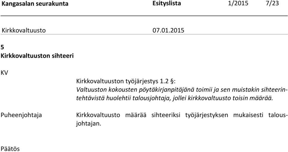 2 : Valtuuston kokousten pöytäkirjanpitäjänä toimii ja sen muistakin