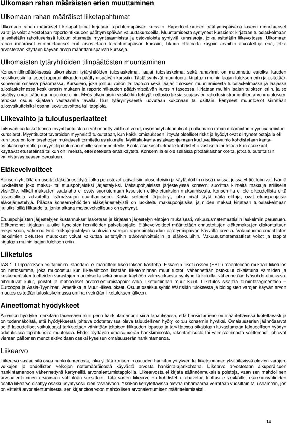 Muuntamisesta syntyneet kurssierot kirjataan tuloslaskelmaan ja esitetään rahoituserissä lukuun ottamatta myyntisaamisista ja ostoveloista syntyviä kurssieroja, jotka esitetään liikevoitossa.