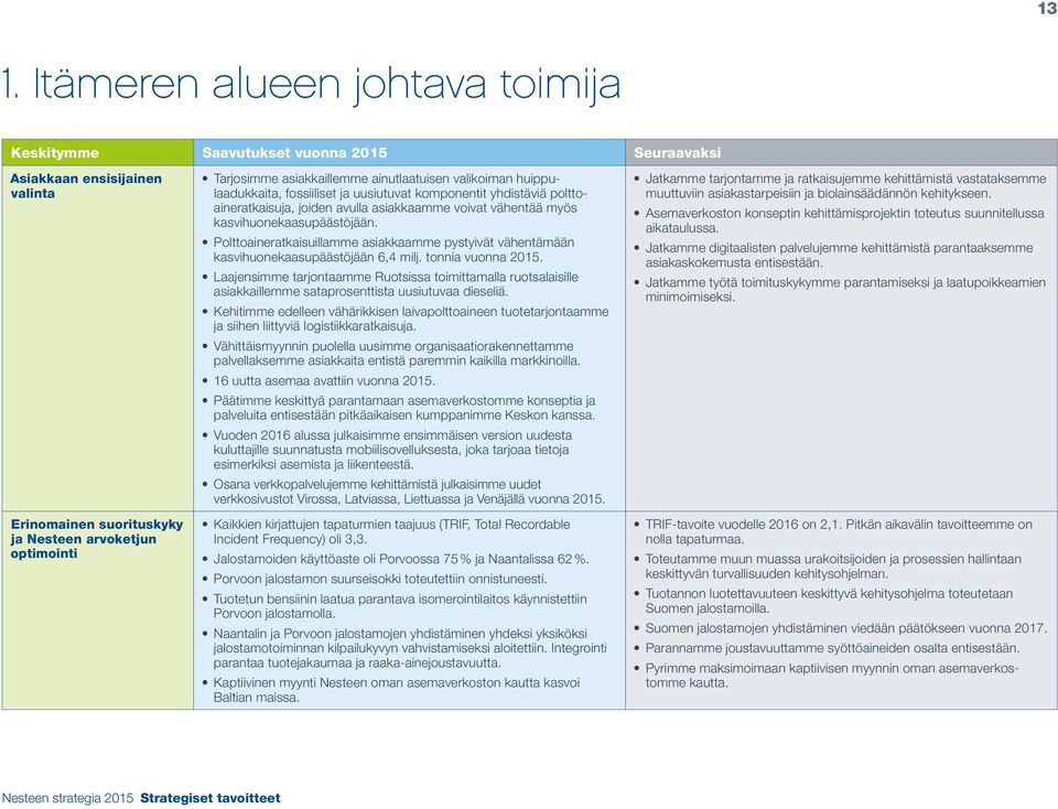 uusiutuvat komponentit yhdistäviä polttoaineratkaisuja, joiden avulla asiakkaamme voivat vähentää myös kasvihuonekaasupäästöjään.