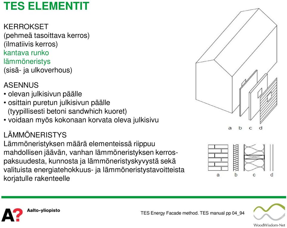 LÄMMÖNERISTYS Lämmöneristyksen määrä elementeissä riippuu mahdollisen jäävän, vanhan lämmöneristyksen kerrospaksuudesta, kunnosta ja