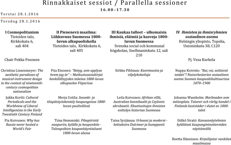 6 Rinnakkaiset sessiot / Parallella sessioner 16