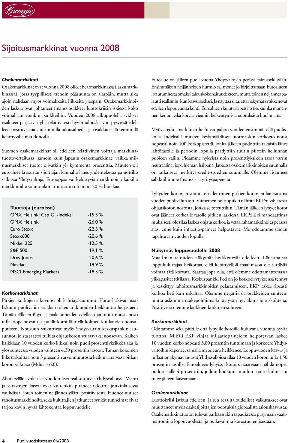 Vuoden 2008 alkupuolella sykliset osakkeet pärjäsivät yhä relatiivisesti hyvin talouskasvun pysyessä edelleen positiivisena suurimmilla talousalueilla ja rivakkana tärkeimmillä kehittyvillä