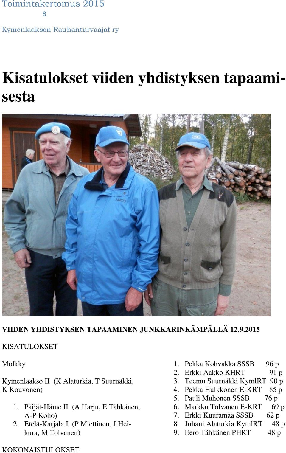 Etelä-Karjala I (P Miettinen, J Heikura, M Tolvanen) 1. Pekka Kohvakka SSSB 96 p 2. Erkki Aakko KHRT 91 p 3. Teemu Suurnäkki KymlRT 90 p 4.