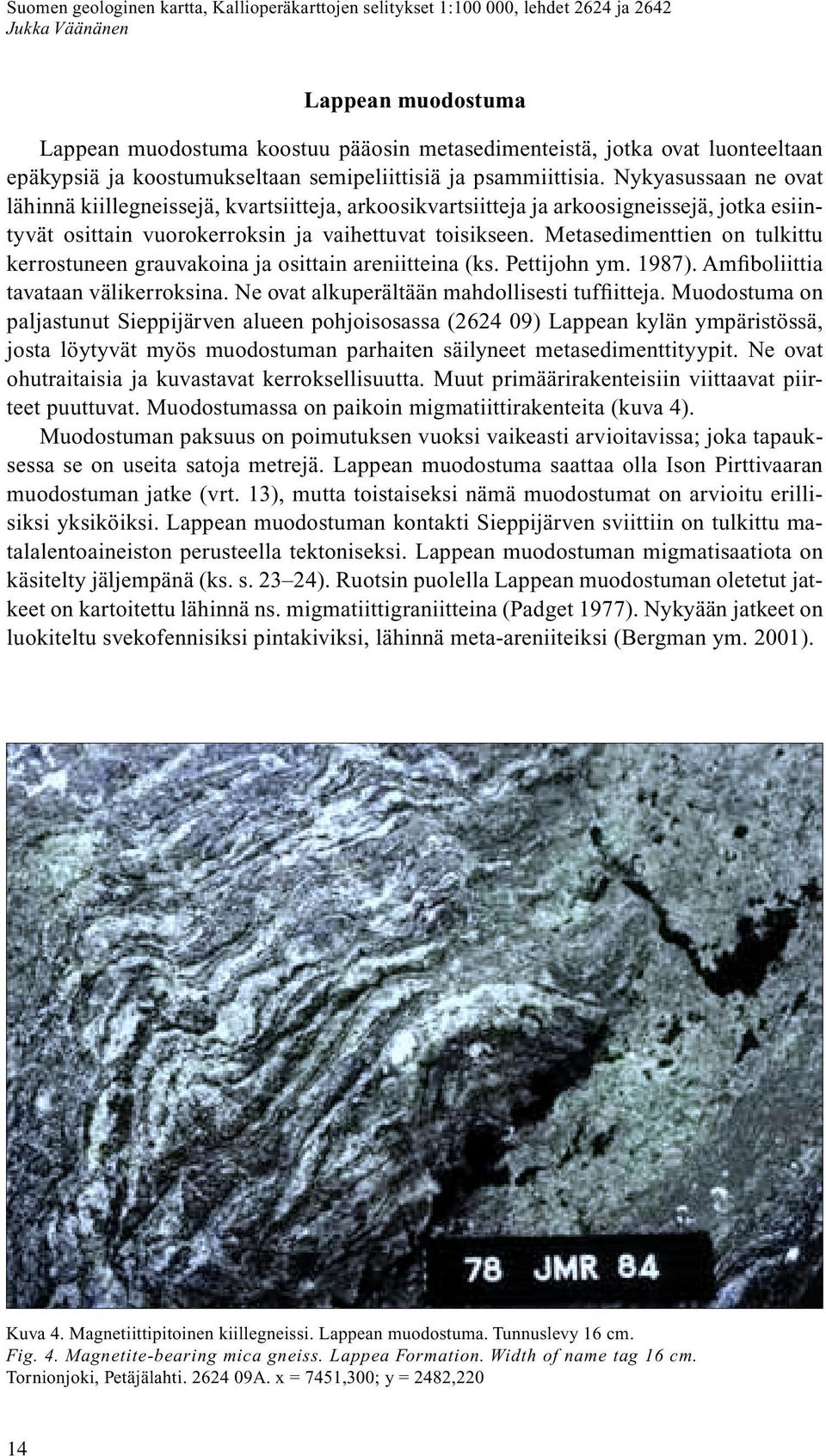 Metasedimenttien on tulkittu kerrostuneen grauvakoina ja osittain areniitteina (ks. Pettijohn ym. 1987). Amfiboliittia tavataan välikerroksina. Ne ovat alkuperältään mahdollisesti tuffiitteja.
