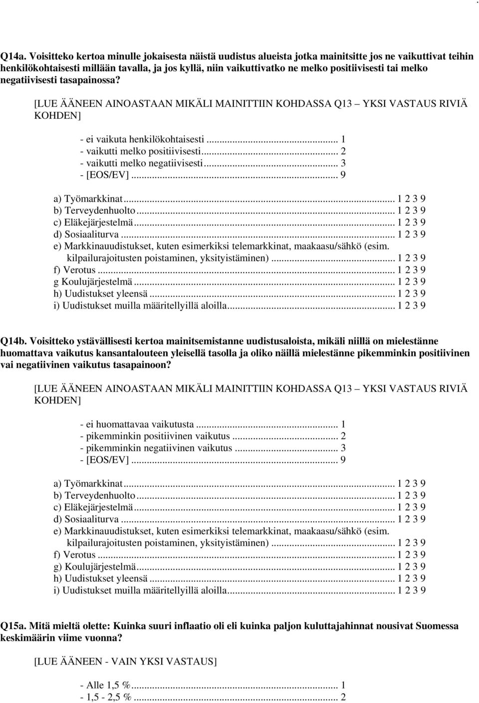 .. 1 - vaikutti melko positiivisesti... 2 - vaikutti melko negatiivisesti... 3 a) Työmarkkinat... 1 2 3 9 b) Terveydenhuolto... 1 2 3 9 c) Eläkejärjestelmä... 1 2 3 9 d) Sosiaaliturva.