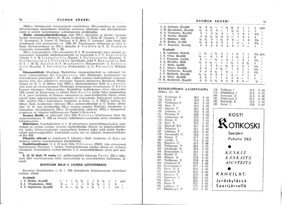 Enarvi (E. Heilimo) ja E. Böök (F. Laitinen), jotka tässä järjestyksessä ovat erovuorossa vv. 1956~60. Toimikunnan sihteerinä on ollut O. Kaila. Kertomusaikana on SSL:n jäsenille A. F red i II e ja A.