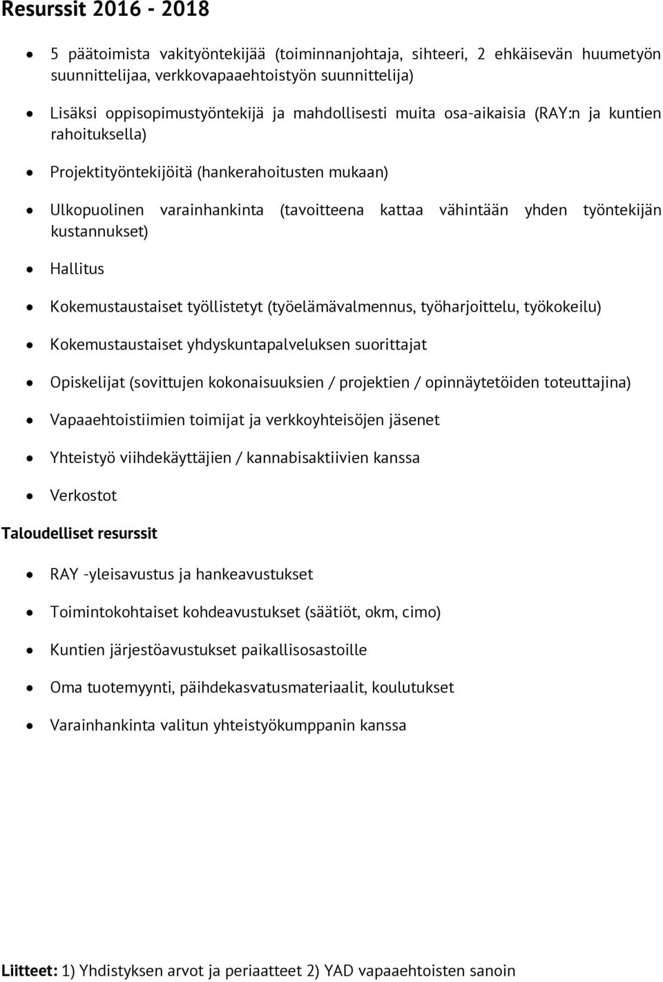 kustannukset) Hallitus Kokemustaustaiset työllistetyt (työelämävalmennus, työharjoittelu, työkokeilu) Kokemustaustaiset yhdyskuntapalveluksen suorittajat Opiskelijat (sovittujen kokonaisuuksien /