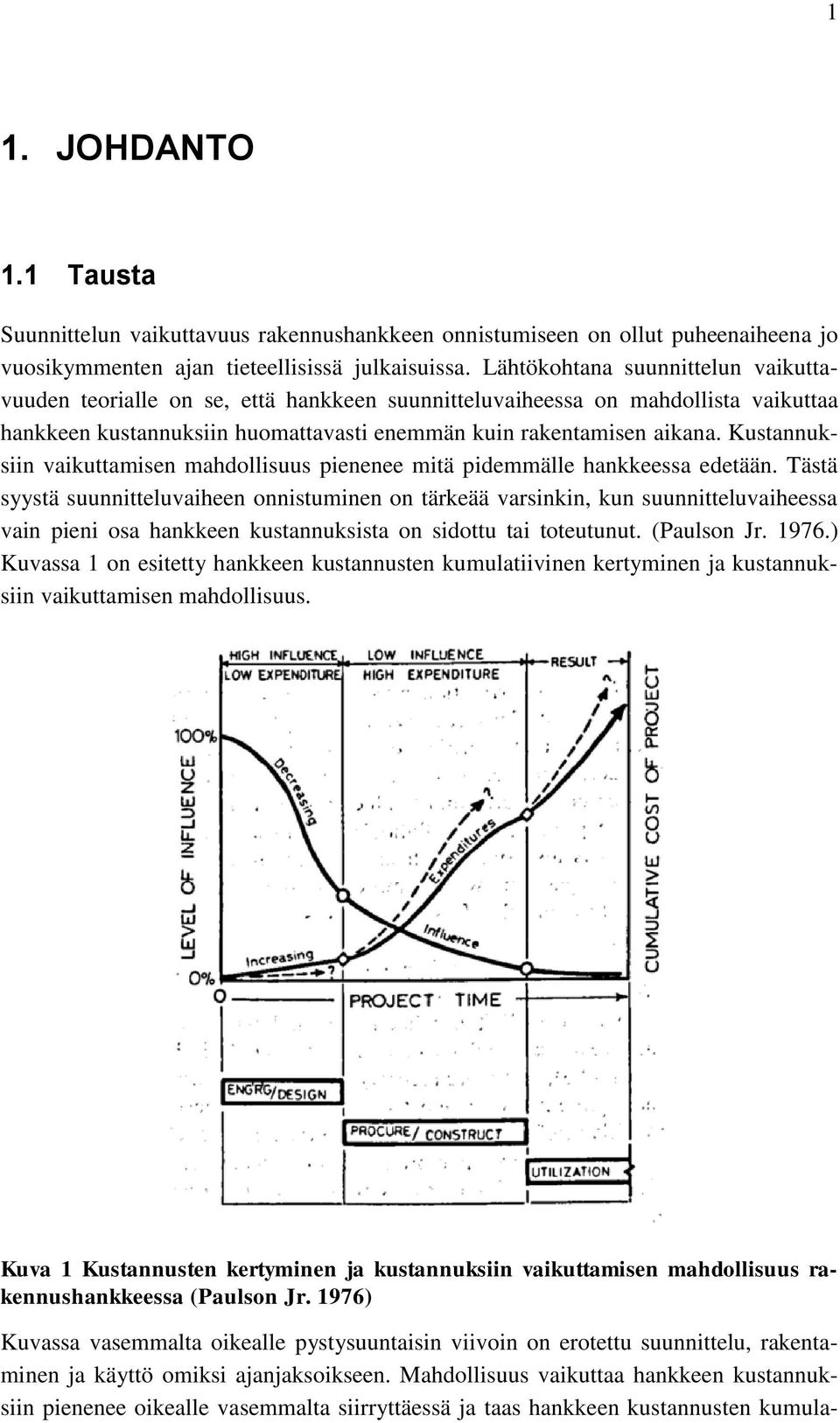 Kustannuksiin vaikuttamisen mahdollisuus pienenee mitä pidemmälle hankkeessa edetään.