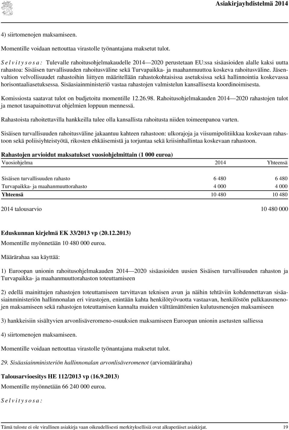 koskeva rahoitusväline. Jäsenvaltion velvollisuudet rahastoihin liittyen määritellään rahastokohtaisissa asetuksissa sekä hallinnointia koskevassa horisontaaliasetuksessa.