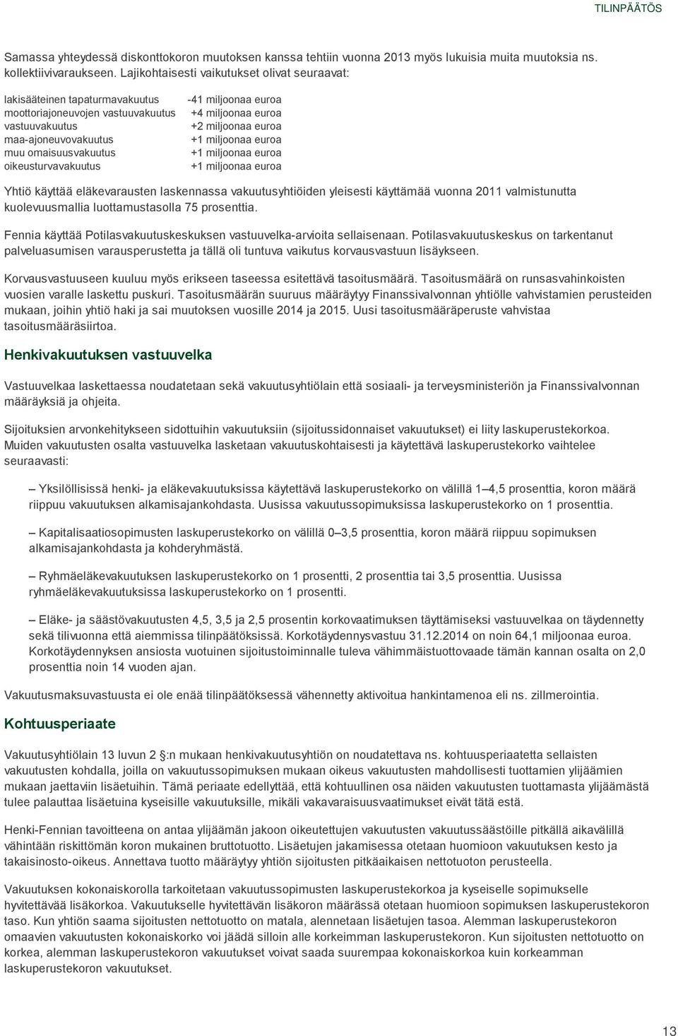 miljoonaa euroa +4 miljoonaa euroa +2 miljoonaa euroa +1 miljoonaa euroa +1 miljoonaa euroa +1 miljoonaa euroa Yhtiö käyttää eläkevarausten laskennassa vakuutusyhtiöiden yleisesti käyttämää vuonna