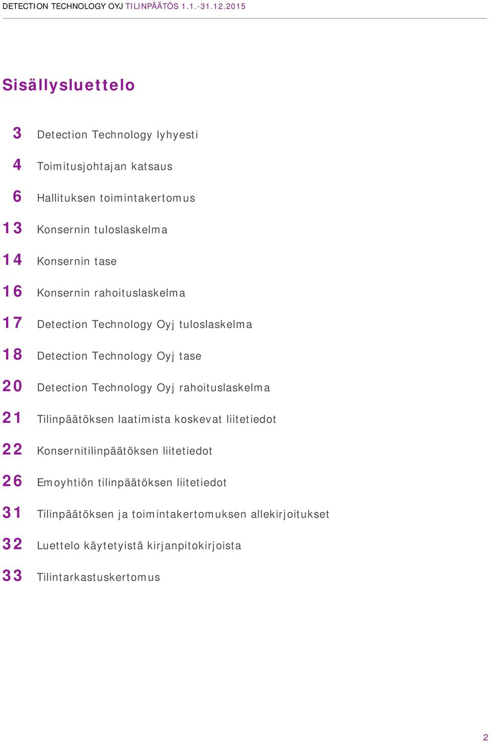 Technology Oyj rahoituslaskelma 21 Tilinpäätöksen laatimista koskevat liitetiedot 22 Konsernitilinpäätöksen liitetiedot 26 Emoyhtiön