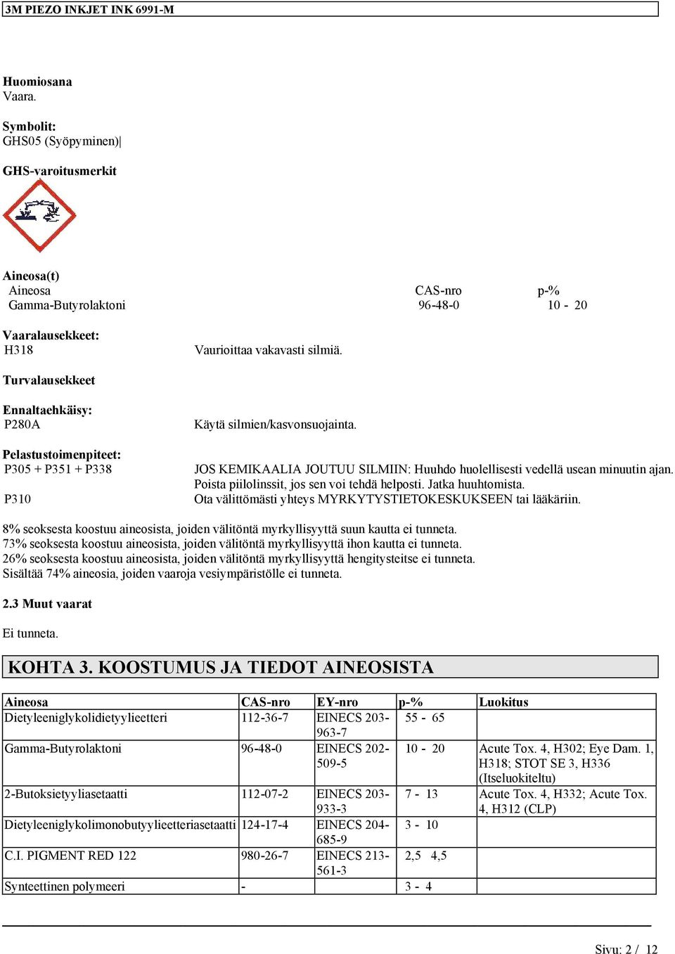 Poista piilolinssit, jos sen voi tehdä helposti. Jatka huuhtomista. Ota välittömästi yhteys MYRKYTYSTIETOKESKUKSEEN tai lääkäriin.