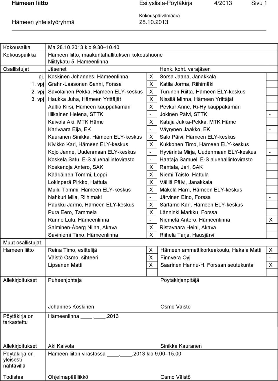 vpj Haukka Juha, Hämeen Yrittäjät X Nissilä Minna, Hämeen Yrittäjät Aaltio Kirsi, Hämeen kauppakamari X Pevkur Anne, Ri-Hy kauppakamari Illikainen Helena, STTK - Jokinen Päivi, STTK - Kaivola Aki,