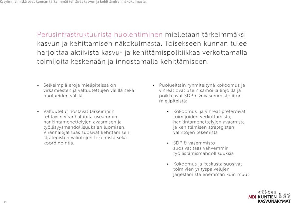 Selkeimpiä eroja mielipiteissä on virkamiesten ja valtuutettujen välillä sekä puolueiden välillä.