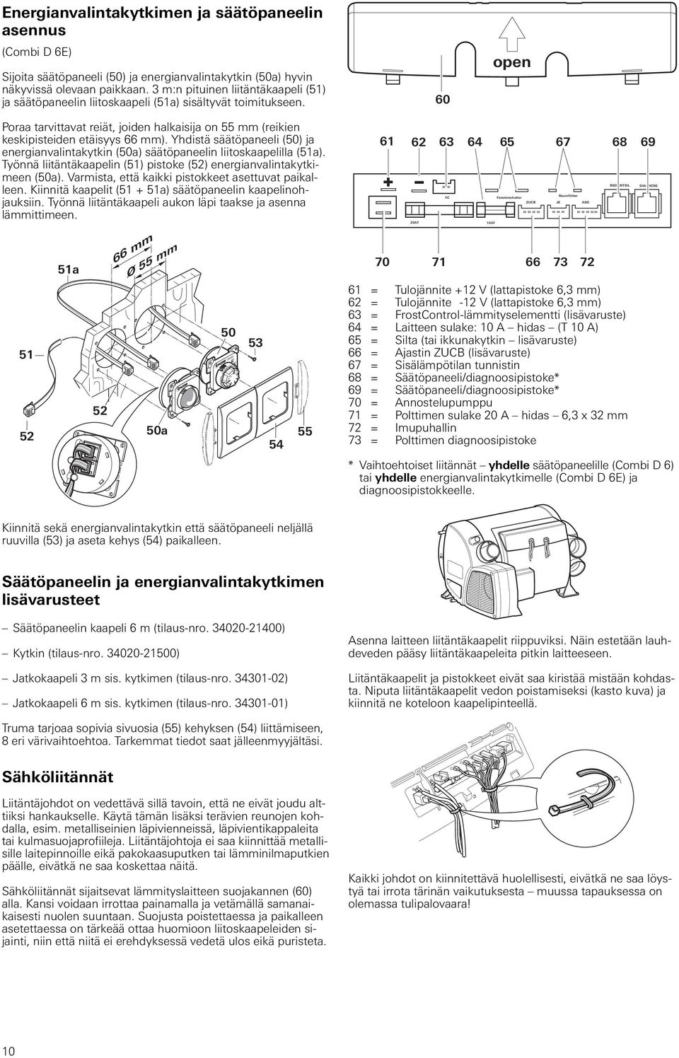 Yhdistä säätöpaneeli (0) ja energianvalintakytkin (0a) säätöpaneelin liitoskaapelilla (1a). Työnnä liitäntäkaapelin (1) pistoke (2) energianvalintakytkimeen (0a).