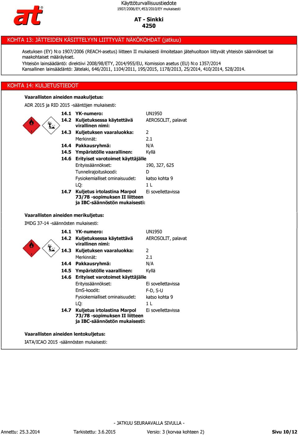 Yhteisön lainsäädäntö: direktiivi 2008/98/ETY, 2014/955/EU, Komission asetus (EU) N:o 1357/2014 Kansallinen lainsäädäntö: Jätelaki, 646/2011, 1104/2011, 195/2015, 1178/2013, 25/2014, 410/2014,