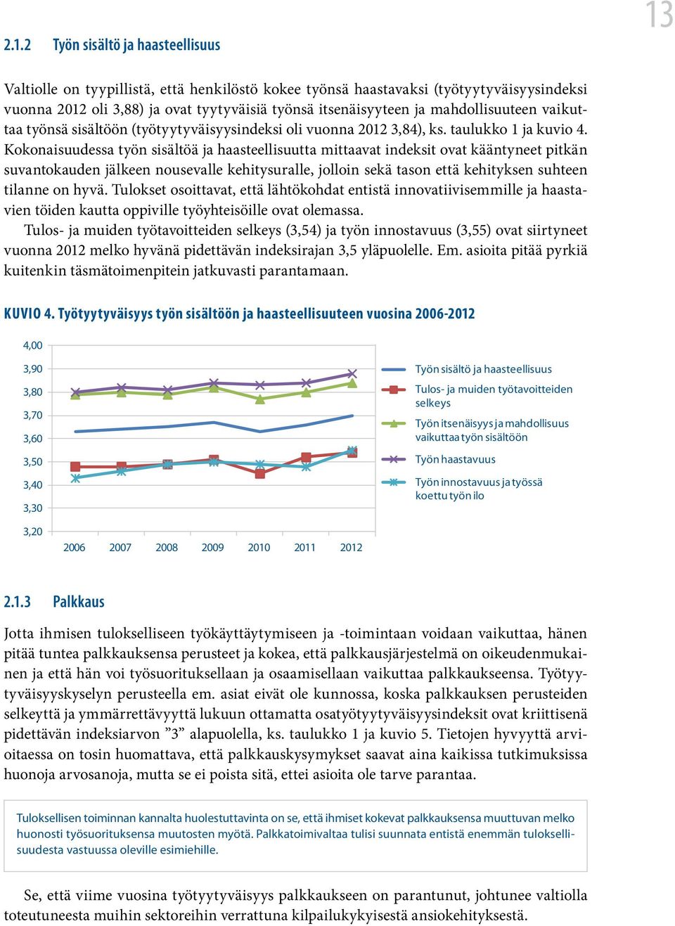 Kokonaisuudessa työn sisältöä ja haasteellisuutta mittaavat indeksit ovat kääntyneet pitkän suvantokauden jälkeen nousevalle kehitysuralle, jolloin sekä tason että kehityksen suhteen tilanne on hyvä.