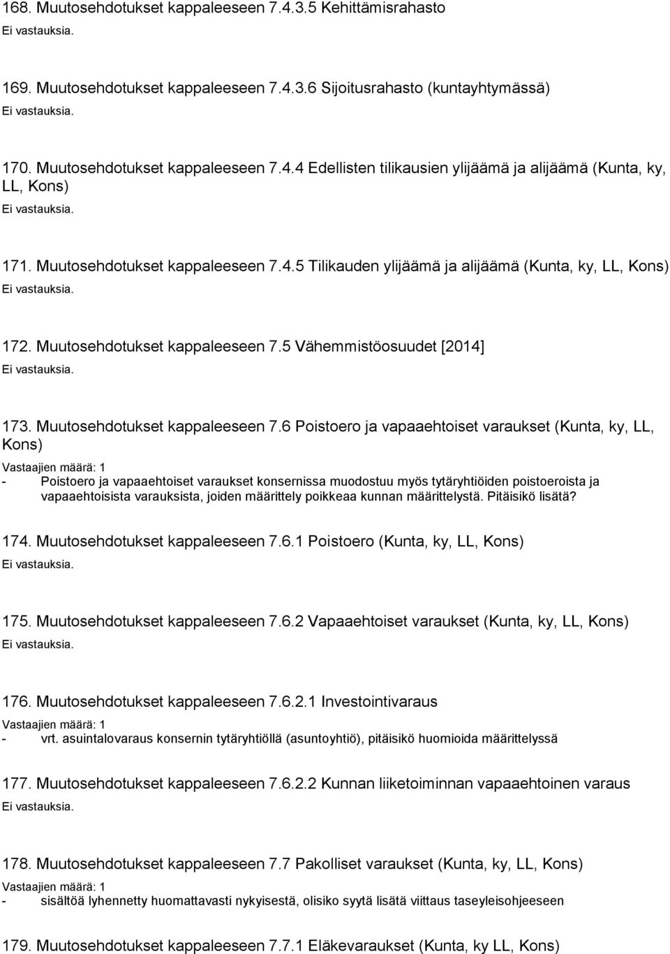 5 Vähemmistöosuudet [2014] 173. Muutosehdotukset kappaleeseen 7.