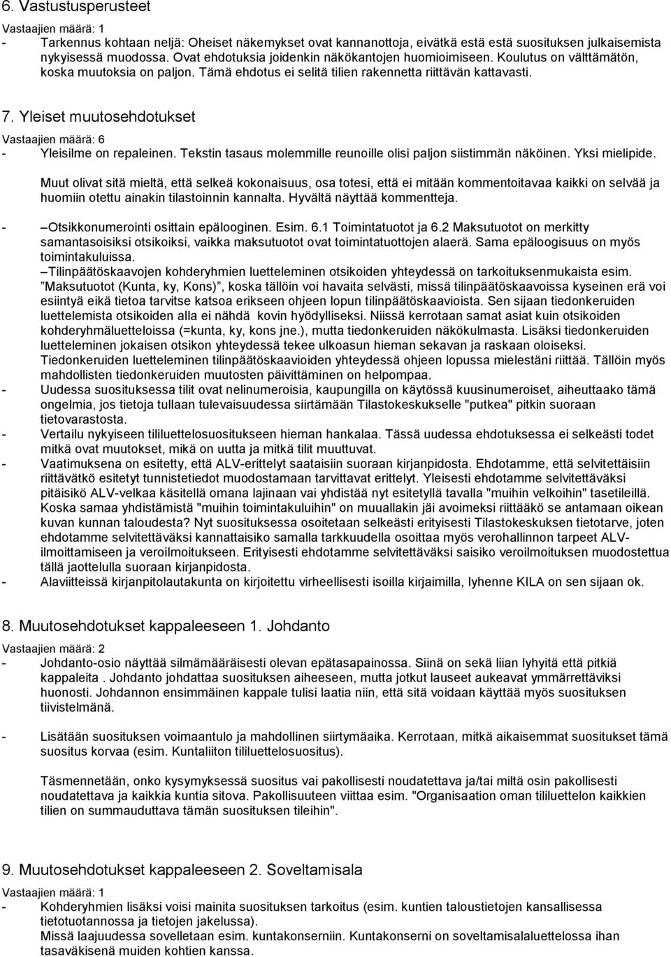 Yleiset muutosehdotukset Vastaajien määrä: 6 - Yleisilme on repaleinen. Tekstin tasaus molemmille reunoille olisi paljon siistimmän näköinen. Yksi mielipide.