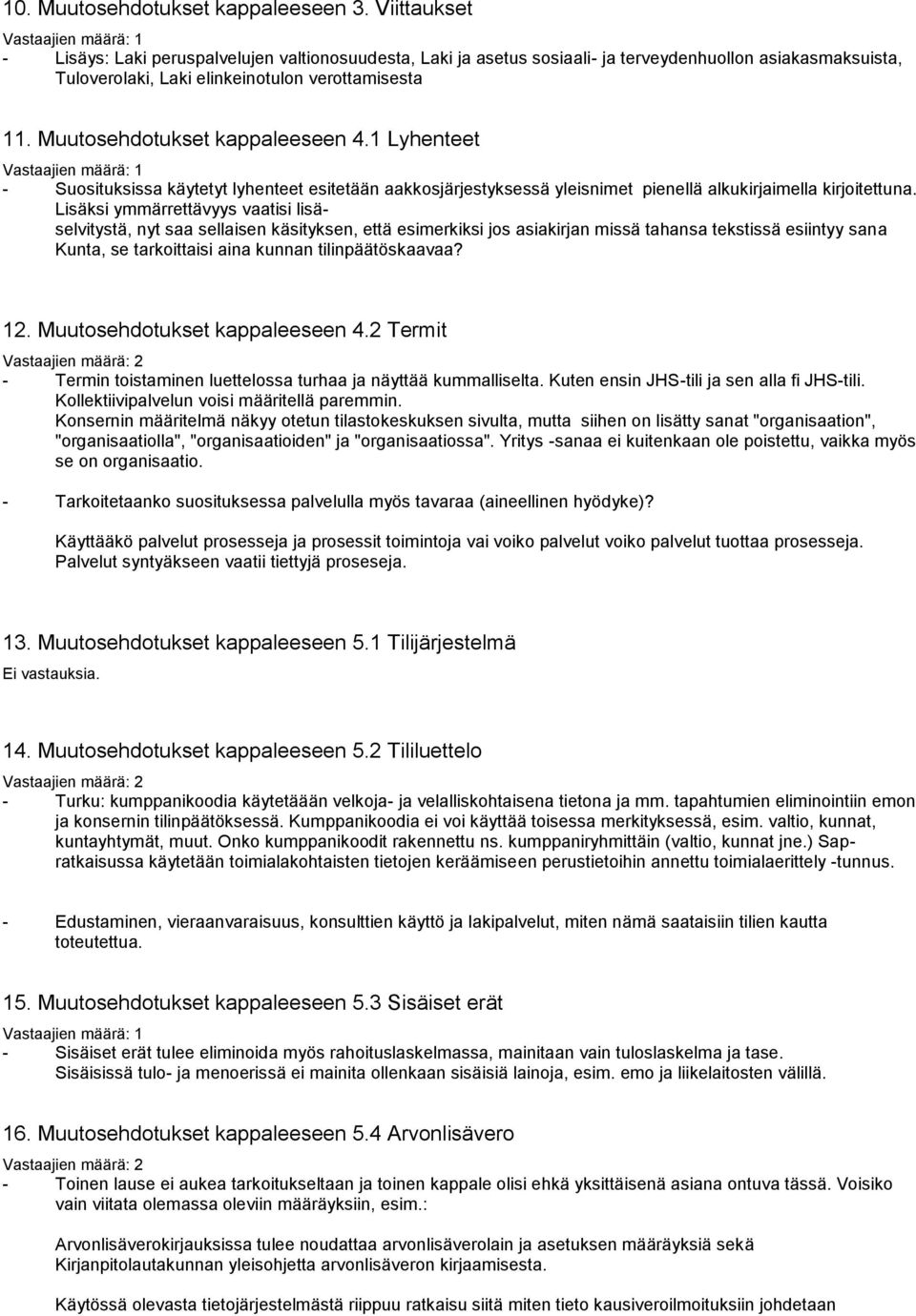 Muutosehdotukset kappaleeseen 4.1 Lyhenteet - Suosituksissa käytetyt lyhenteet esitetään aakkosjärjestyksessä yleisnimet pienellä alkukirjaimella kirjoitettuna.