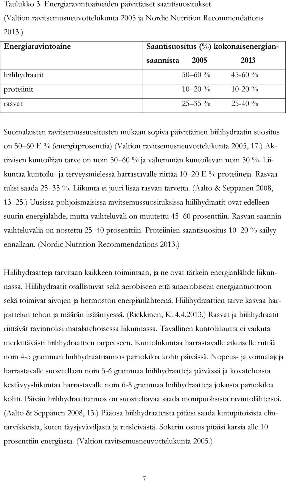 sopiva päivittäinen hiilihydraatin suositus on 50 60 E % (energiaprosenttia) (Valtion ravitsemusneuvottelukunta 2005, 17.