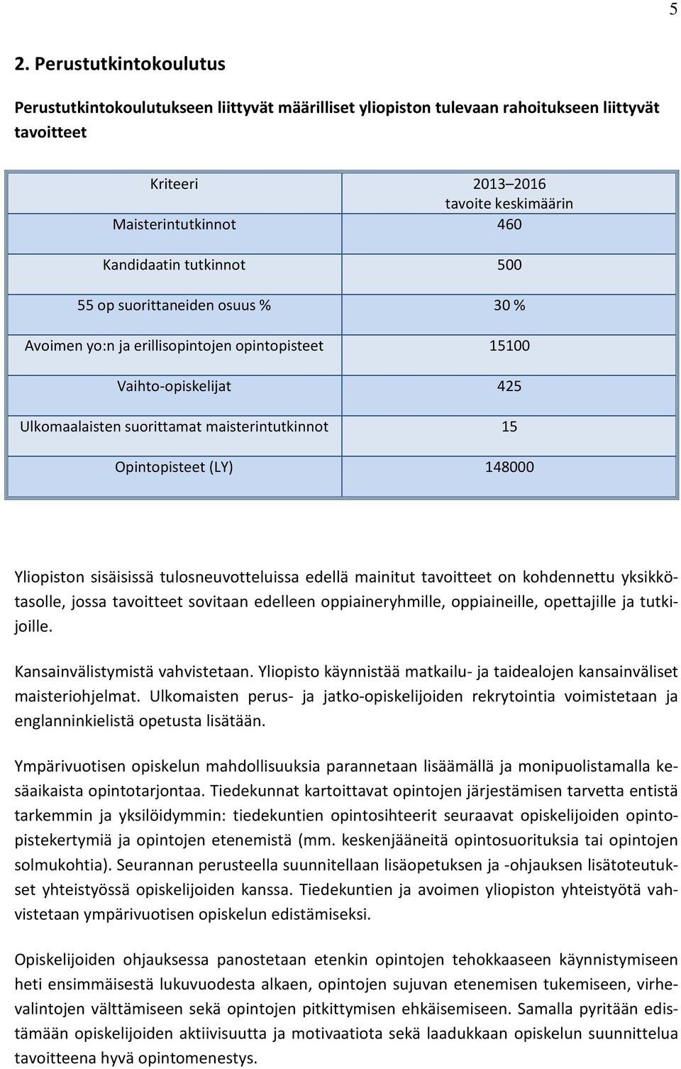 (LY) 148000 Yliopiston sisäisissä tulosneuvotteluissa edellä mainitut tavoitteet on kohdennettu yksikkötasolle, jossa tavoitteet sovitaan edelleen oppiaineryhmille, oppiaineille, opettajille ja