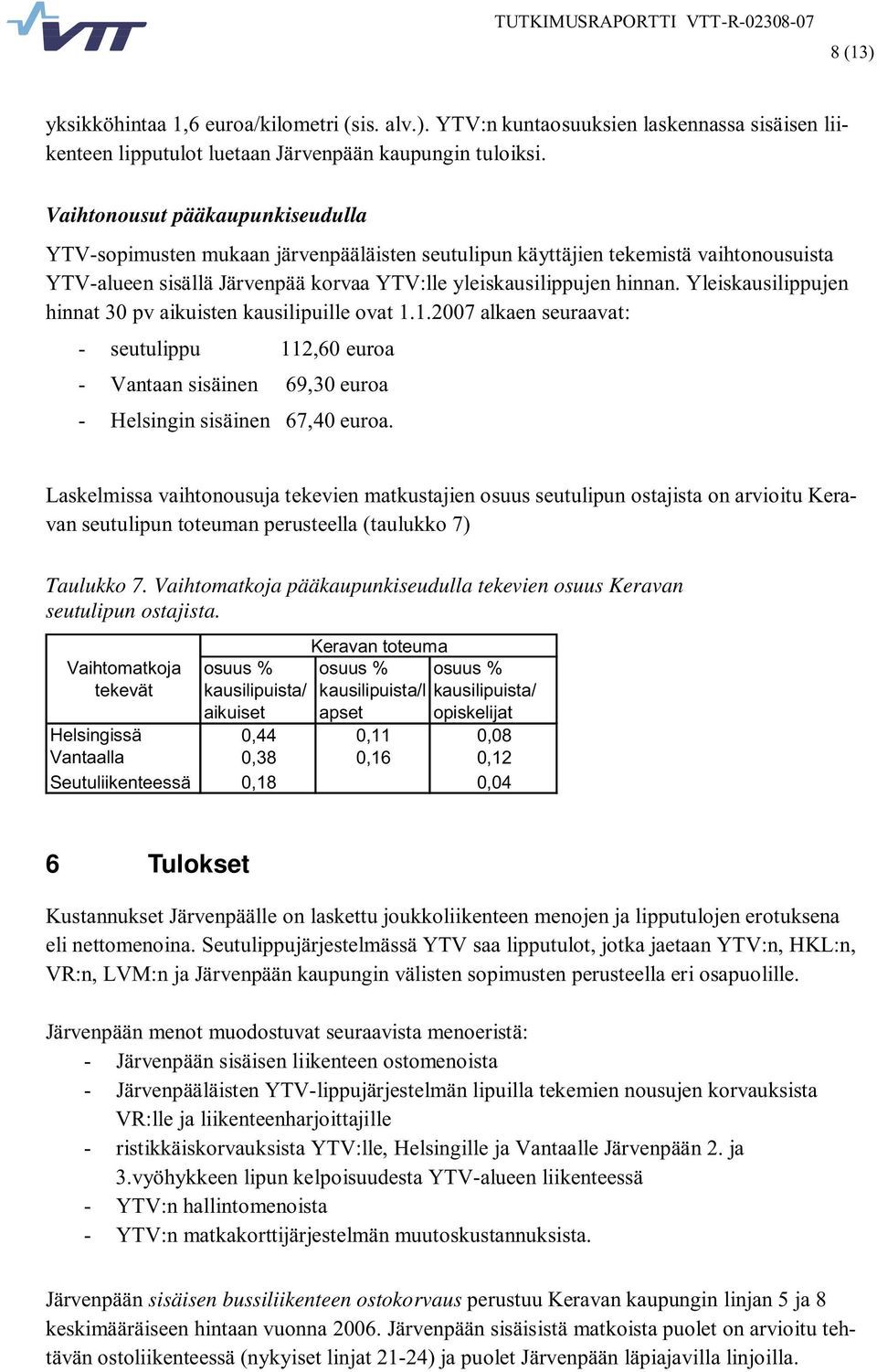 Yleiskausilippujen hinnat 30 pv aikuisten kausilipuille ovat 1.1.2007 alkaen seuraavat: - seutulippu 112,60 euroa - Vantaan sisäinen 69,30 euroa - Helsingin sisäinen 67,40 euroa.